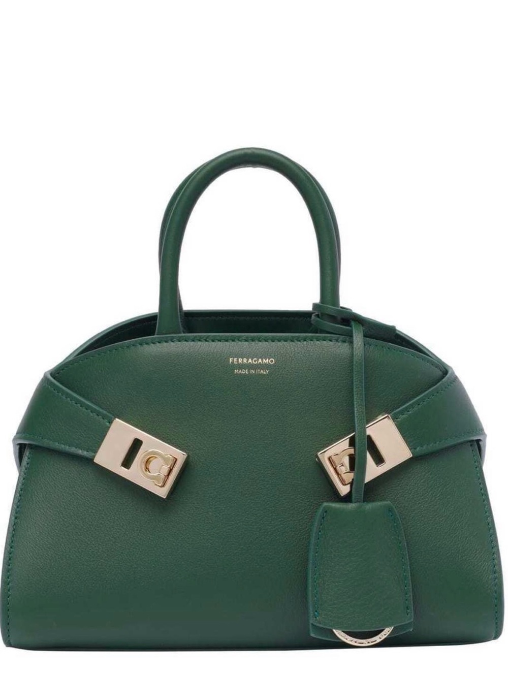 Salvatore Ferragamo Hug Emerald Green Leather Satchel with Gold Hardware